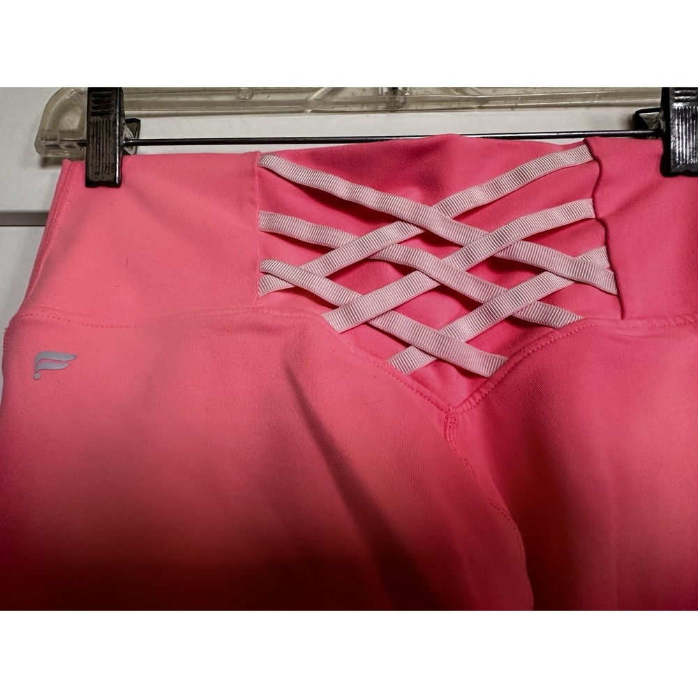 FABLETICS POWERHOLD Women Sz XS Activewear Leggings Bright Coral Cropped Pocket - Picture 3 of 5